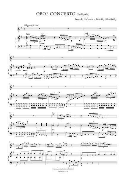 Hofmann, Leopold: Oboe Concerto in G major (Badley G1) [Study Edition] (AE069/SE)