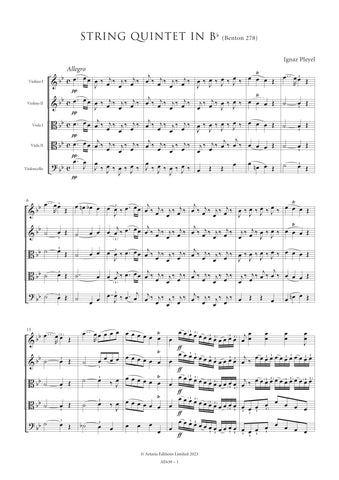 Pleyel, Ignaz: String Quintet in Bb (Benton 278) (AE638)