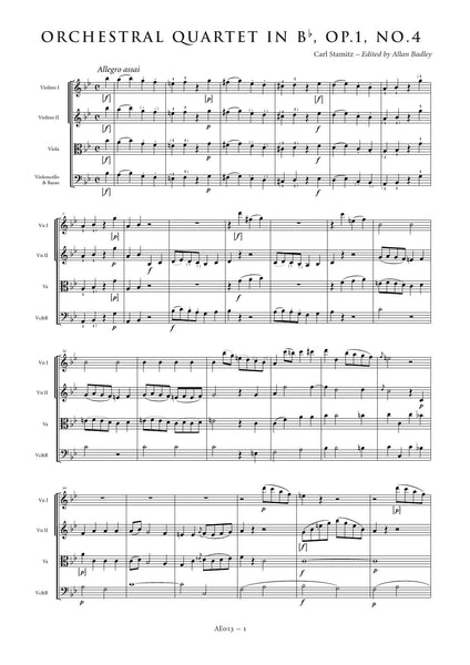 Stamitz, Carl: Orchestral Quartet in B flat major, Op. 1, No. 4 (AE013)