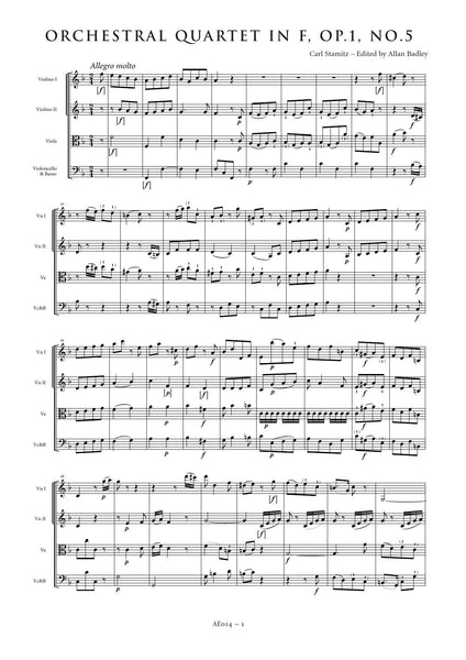 Stamitz, Carl: Orchestral Quartet in F major, Op. 1, No. 5 (AE014)