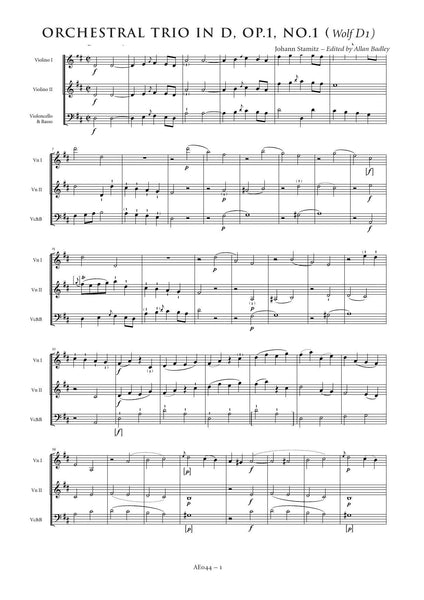 Stamitz, Johann: Orchestral Trio in D major, Op. 1, No. 4 (AE044)