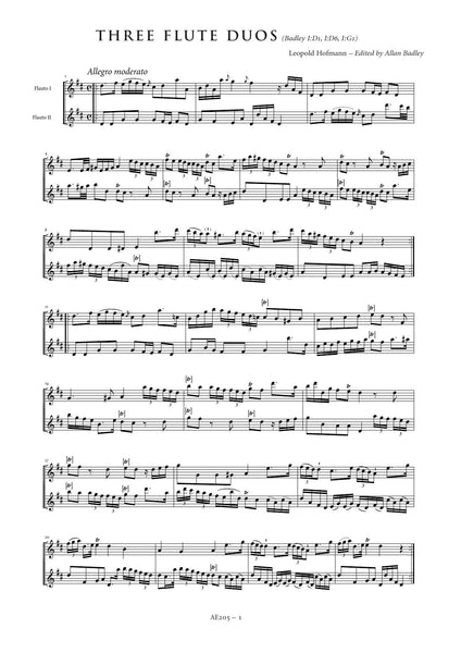 Hofmann, Leopold: Three Flute Duos, (Badley I:D1, I:D6, I:G1) (AE205)