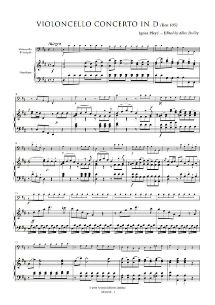 Pleyel, Ignaz: Cello Concerto in D major (Benton 105) [Study Edition] (AE303/SE)