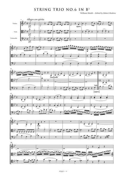 Shield, William: String Trio No. 6 in B flat major (AE352)