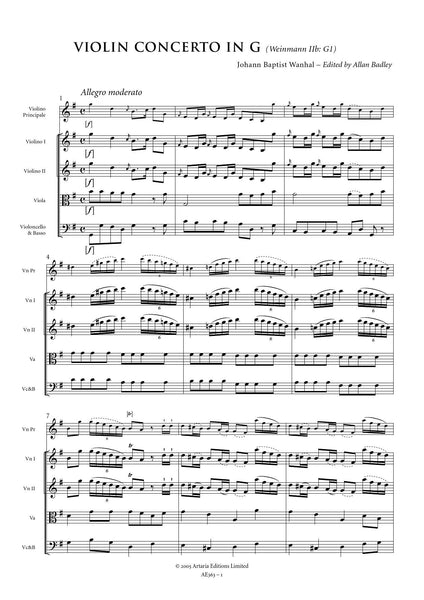 Wanhal, Johann Baptist: Violin Concerto in G major (Weinmann Iib: G1) (AE363)