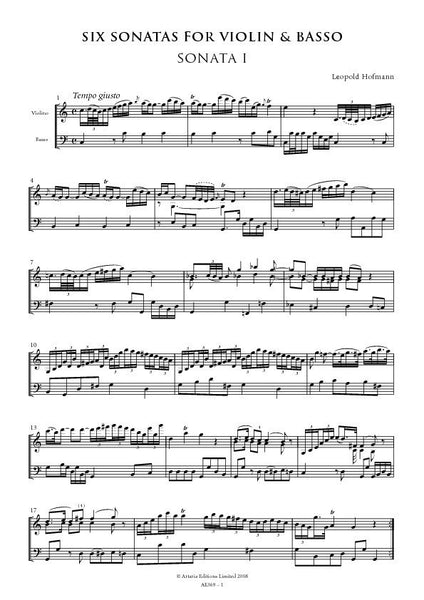 Hofmann, Leopold: Six Sonatas for Violin & Basso (AE369)