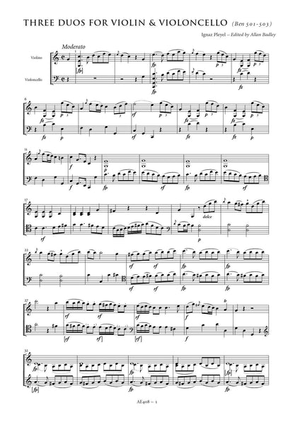 Pleyel, Ignaz: Three Duos for Violin & Cello (Benton 501-503) (AE408)