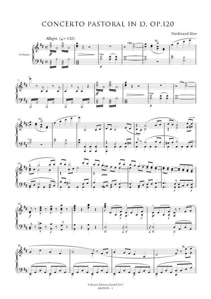 Ries, Ferdinand: Piano Concerto No. 5 in D Major, Op.120, "Pastorale " [Study Edition] (AE479/SE)