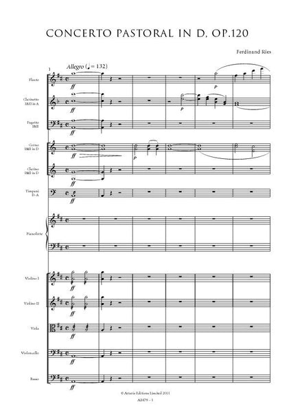 Ries, Ferdinand: Piano Concerto No. 5, in D Major, Op.120, "Pastorale" (AE479)