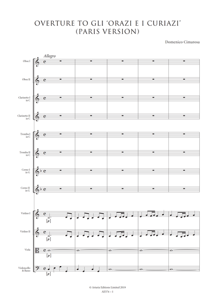 Cimarosa, Domenico: Overture to 'Gli Orazi e i Curiazi' (Paris, 1800 Version) (AE574)