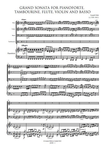 Dale, Joseph: Grand Sonata for Pianoforte, Tambourine, Flute, Violin and Basso (AE599)