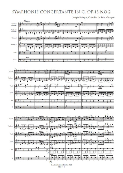 Saint-Georges, Joseph Bologne de: Symphonie Concertante in G major, Op.13 No.2 (AE614)