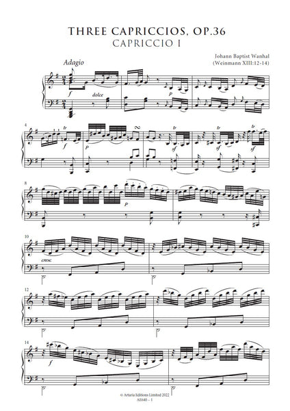 Wanhal, Johann Baptist: Three Capriccios for the Pianoforte, Op.36 (Weinmann XIII:12-14) (AE640)