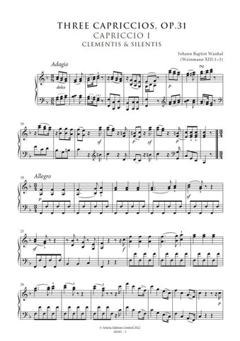 Wanhal, Johann Baptist: Three Capriccios for the Pianoforte, Op.31 (Weinmann XIII:1-3) (AE641)