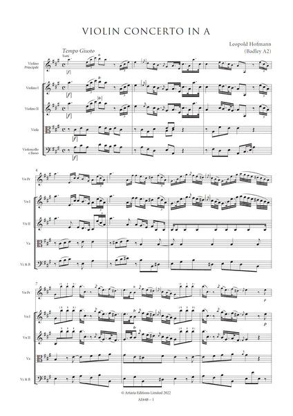 Hofmann, Leopold: Violin Concerto in A major (Badley A2) (AE648)