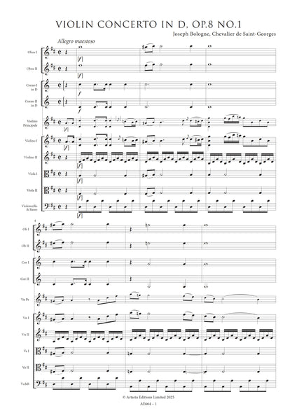 Saint-Georges, Joseph Bologne de: Violin Concerto in D major, Op.8 No.1 (AE664)