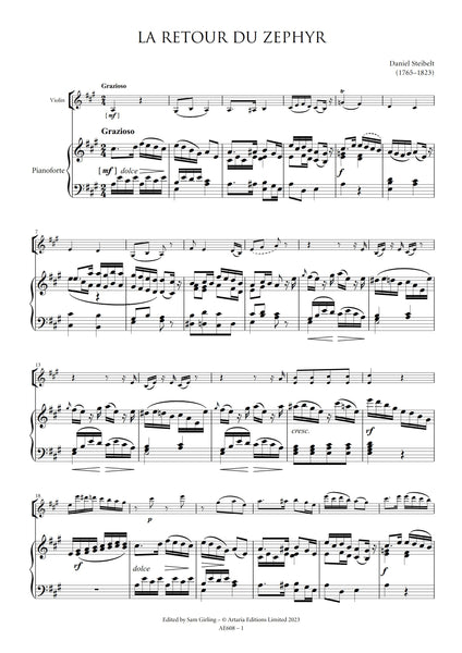 Steibelt, Daniel: La Retour du Zephyr: A Favourite Ballet arranged for Pianoforte, Violin and Tambourine (AE608)