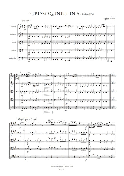 Pleyel, Ignaz: String Quintet in A (Benton 276) (AE622)