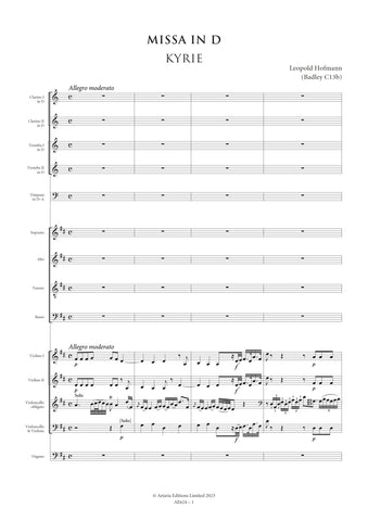 Hofmann, Leopold: Missa in D (Badley C13b) (AE624)