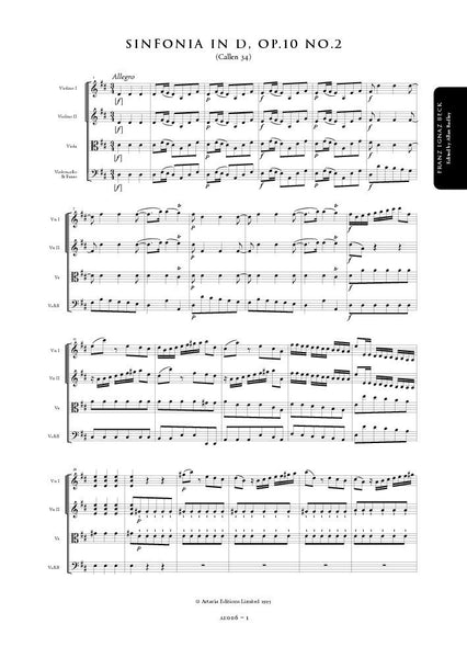 Beck, Franz: Symphony in D major, Op. 10, No. 2 (Callen 34) (AE006)