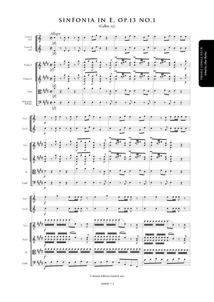 Beck, Franz: Symphony in E major, Op. 13, No. 1 (Callen 25) (AE007)