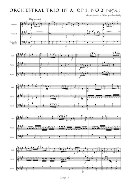Stamitz, Johann: Orchestral Trio in A major, Op. 1, No. 2 (AE040)