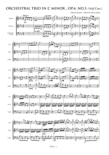 Stamitz, Johann: Orchestral Trio in C minor, Op. 4, No. 3 (AE042)