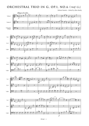 Stamitz, Johann: Orchestral Trio in G major, Op. 1, No. 6 (AE046)