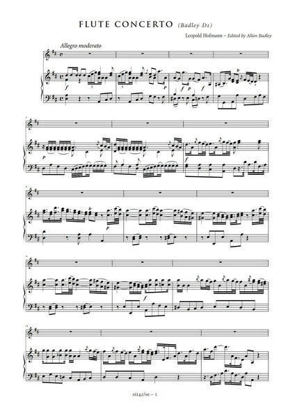 Hofmann, Leopold: Flute Concerto in D major (Badley D1) [Study Edition] (AE142/SE)
