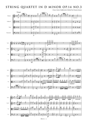 Hoffmeister, Franz Anton: String Quartet in D minor, Op. 14, No. 3 (AE170)