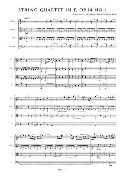 Hoffmeister, Franz Anton: String Quartet in F major, Op. 14, No. 1 (AE171)