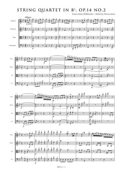 Hoffmeister, Franz Anton: String Quartet in B flat major, Op. 14, No. 2 (AE172)