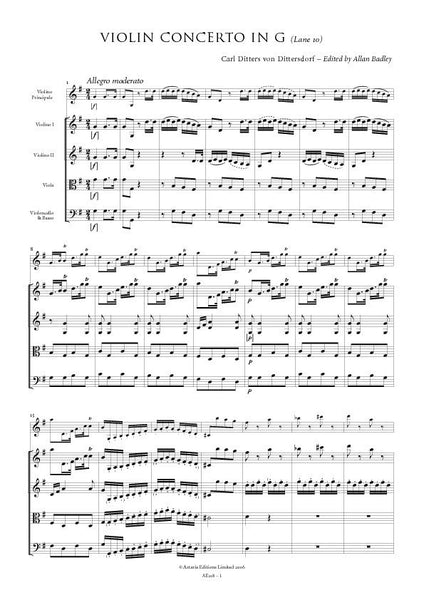 Dittersdorf, Carl Ditters von: Violin Concerto in G (Lane 10) (AE218)