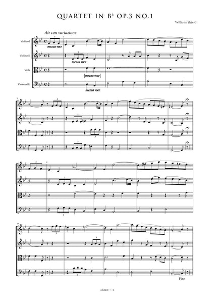 Shield, William: String Quartet in B flat major, Op. 3, No. 1 (AE220)