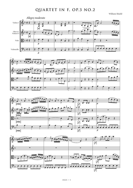 Shield, William: String Quartet in F major, Op. 3, No. 2 (AE221)