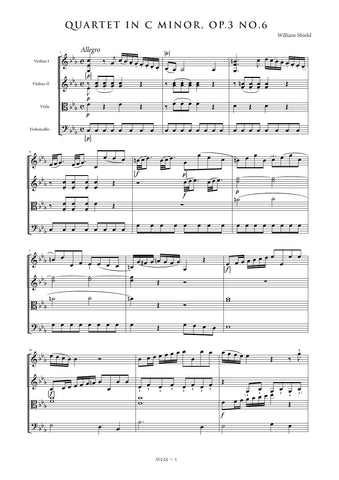 Shield, William: String Quartet in C minor, Op. 3, No. 6 (AE225)