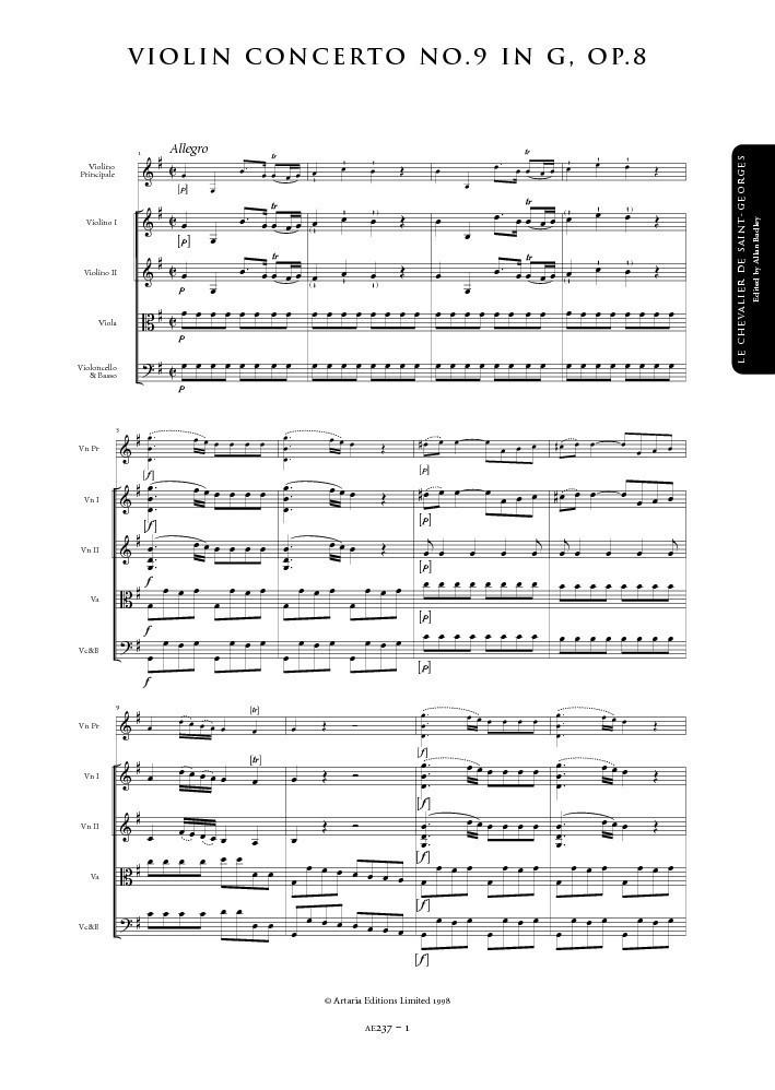 Joseph Bologne de Violin Concerto in G major Sheet Music