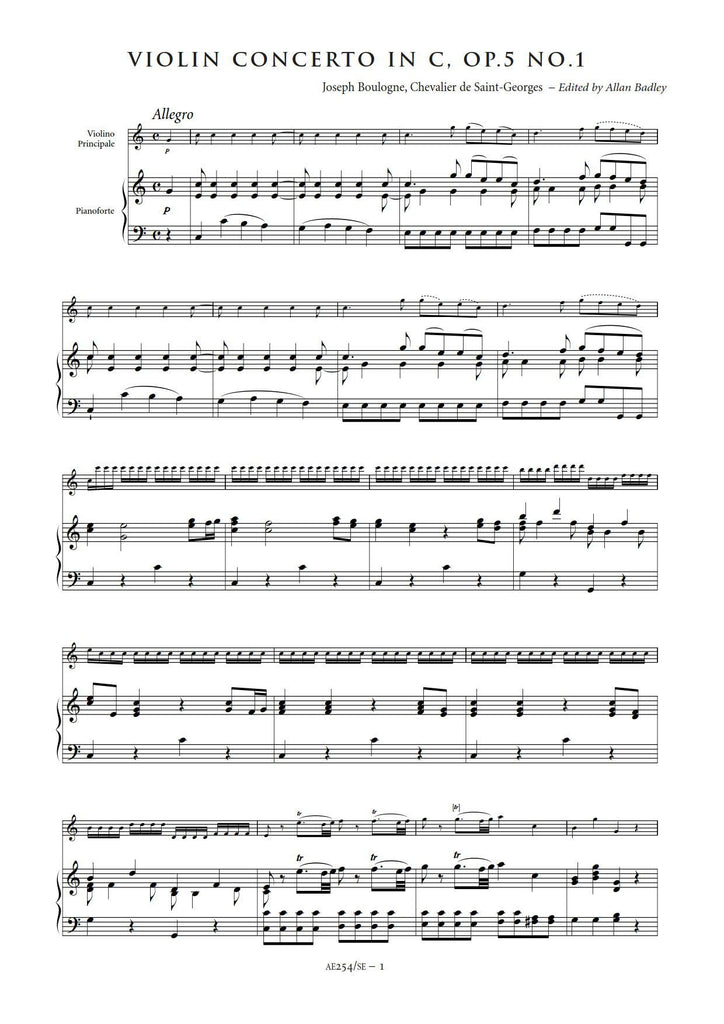 Joseph Bologne de Violin Concerto in C Sheet Music