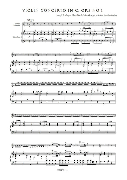 Saint-Georges, Joseph Bologne de: Violin Concerto in C major, Op. 5, No. 1 [Study Edition] (AE254/SE)