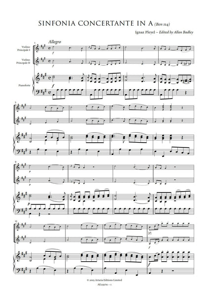 Pleyel, Ignaz: Sinfonia Concertante in A major (Benton 114) [Study Edition] (AE259/SE)