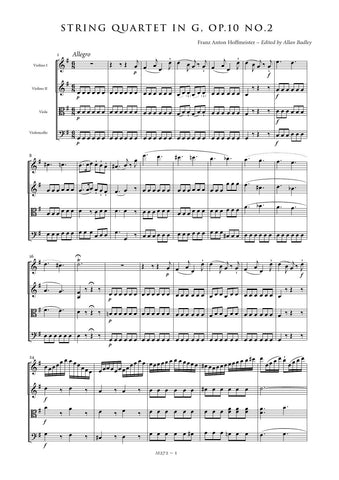 Hoffmeister, Franz Anton: String Quartet in G major, Op. 10, No. 2 (AE272)