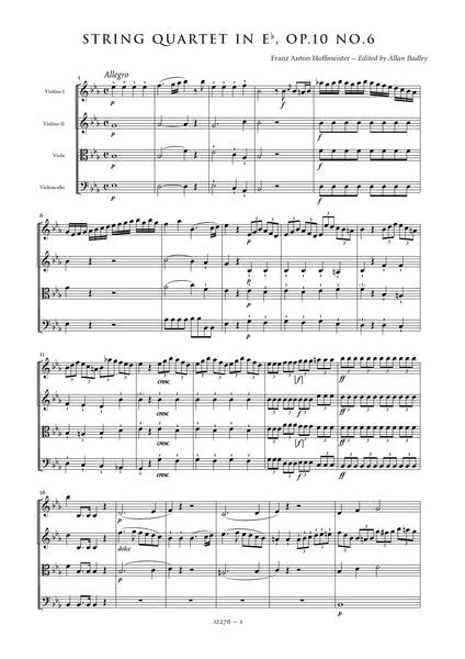 Hoffmeister, Franz Anton: String Quartet in E flat major, Op. 10, No. 6 (AE276)