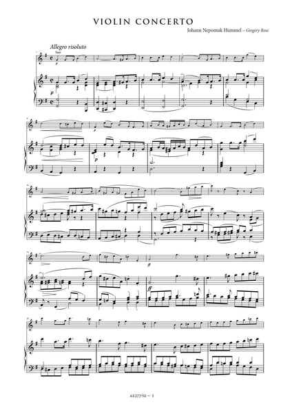 Hummel, Johann Nepomuk: Violin Concerto in G major [Study Edition] (AE277/SE)