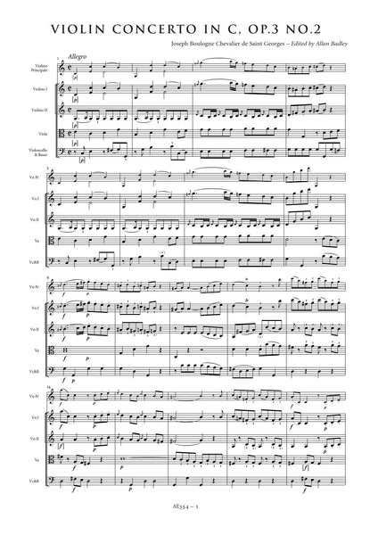 Saint-Georges, Joseph Bologne de: Violin Concerto in C major, Op. 3, No. 2 (AE354)