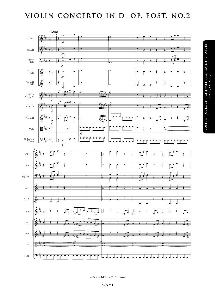 Bologne de Saint-Georges: Violin Concerto in D Sheet Music
