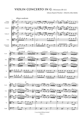 Wanhal, Johann Baptist: Violin Concerto in G major (Weinmann Iib: G1) (AE363)
