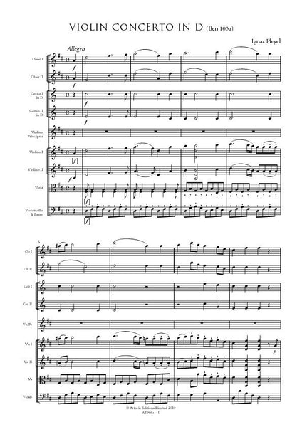Pleyel, Ignaz: Violin Concerto in D (Benton 103a) (AE366a)