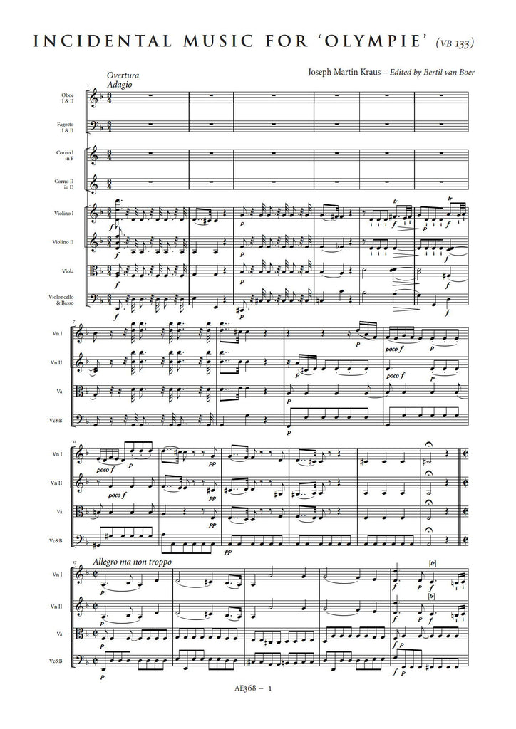 Joseph Martin Kraus: Incidental Music to Olympie – Sheet Music