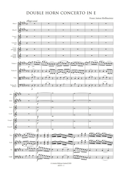 Hoffmeister, Franz Anton: Double Horn Concerto No. 2 in E major (AE373)