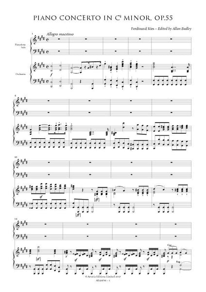 Ries, Ferdinand: Piano Concerto No. 3 in C sharp minor, Op. 55 (Study Edition) (AE416/SE)